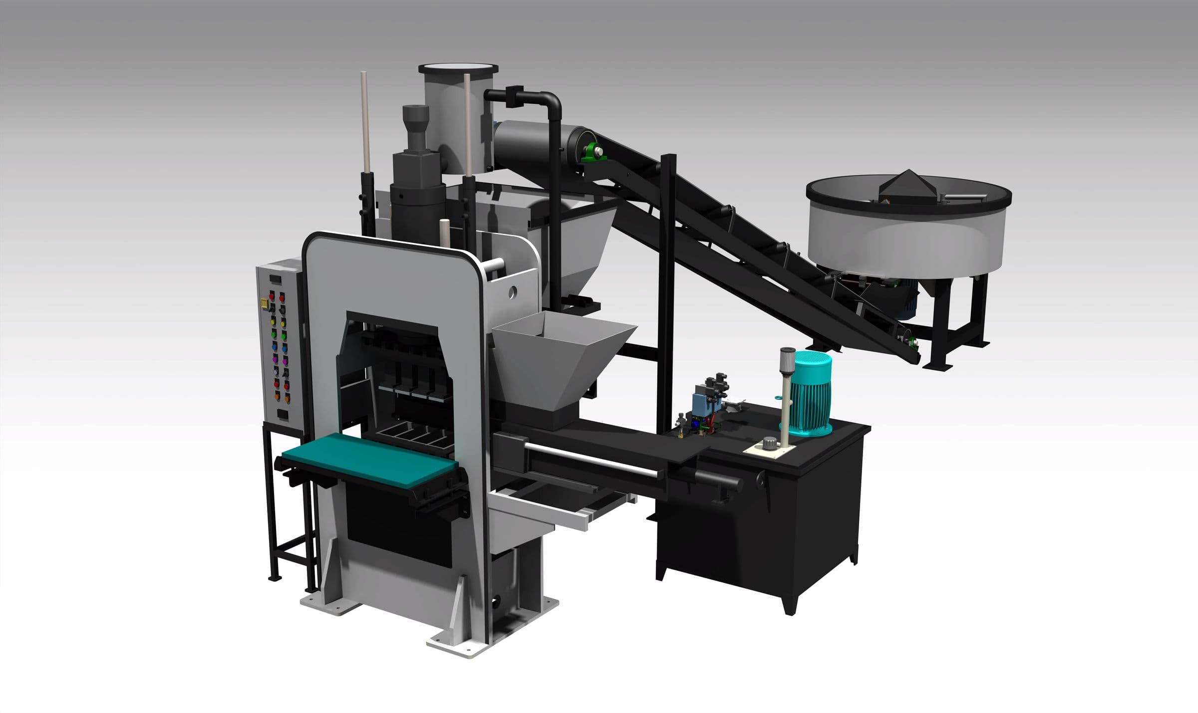 3D render of the PMA32 brick and paver block machine